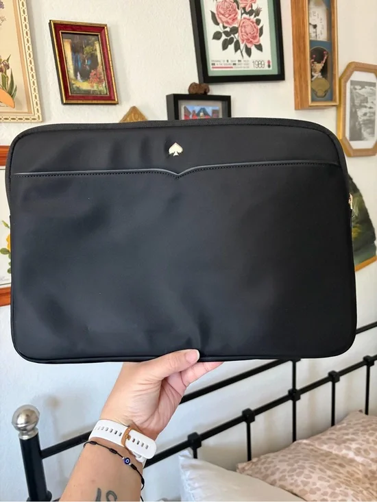 Kate Spade Black Laptop Sleeve - Slim Protective Case - Gold Spade Accent Logo