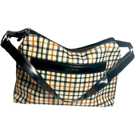 Jack Georges Patent Leather and fabric laptop bag.