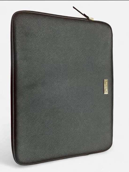 Kate Spade Leather Laptop Sleeve black with hot pink interior and gold hardware