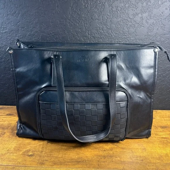 Matein Laptop Tote Black Faux Leather Work Shoulder Bag Women's‎ Large 15.6 inch
