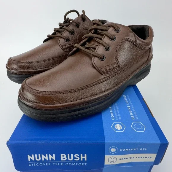 Nunn Bush Cameron‎ Brown Tumble Leather Comfort Gel Oxford Shoes Mens 10M NIB