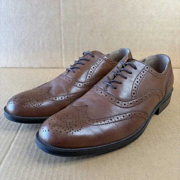 GH Bass Mens Brown Leather Wingtip Brogue Oxford Dress Shoes‎ Lace Up