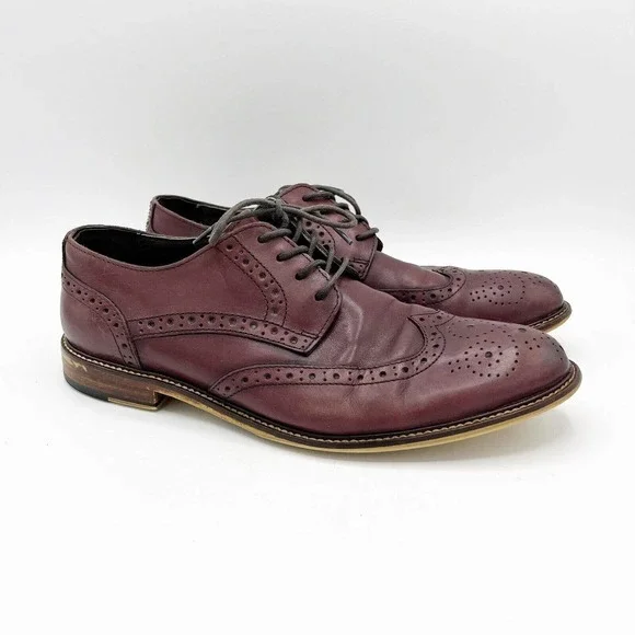 Joseph Abboud Wingtip‎ Oxfords Burgundy Brown Leather Full Brogue Classic