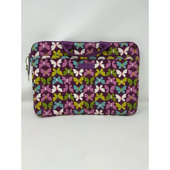 Vera Bradley Butterfly Print Laptop Sleeve Computer Case Purple Padded Carrying