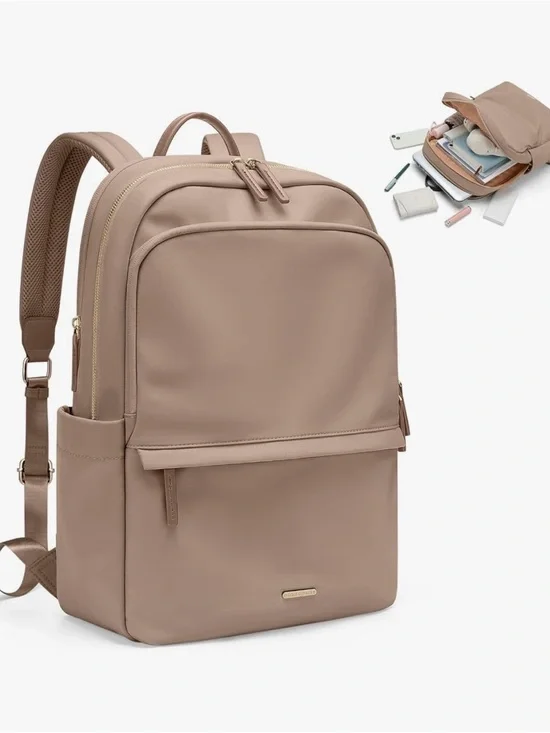 Women's Laptop Backpack in Taupe - Stylish Daily Work Bag