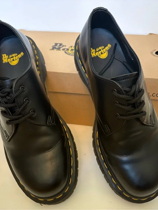 Dr. Martens Men's Black 1461 BEX Smooth Leather Oxford shoe (Yellow Stitching)