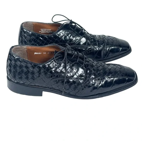 Stacy Adams Woven Oxford Mens 10 M Black‎ Good Leather Brogue Formal Dress Shoes