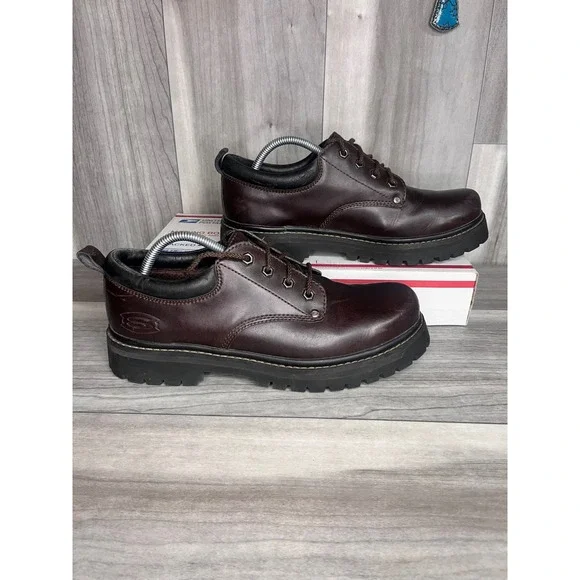 Skechers Jammers Y2K Mens 9.5 Brown Good Leather Lug Sole Oxford SN 7111