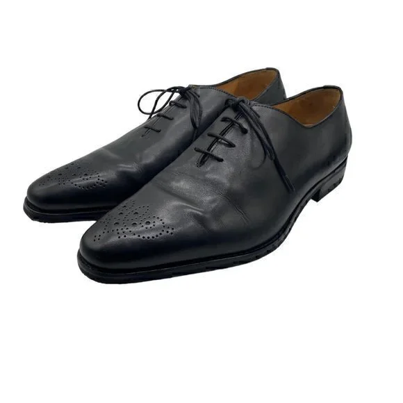 Dapper Mens Oxfords Dress Shoes Laser Cut Design Lace Up Black Leather Size 12?