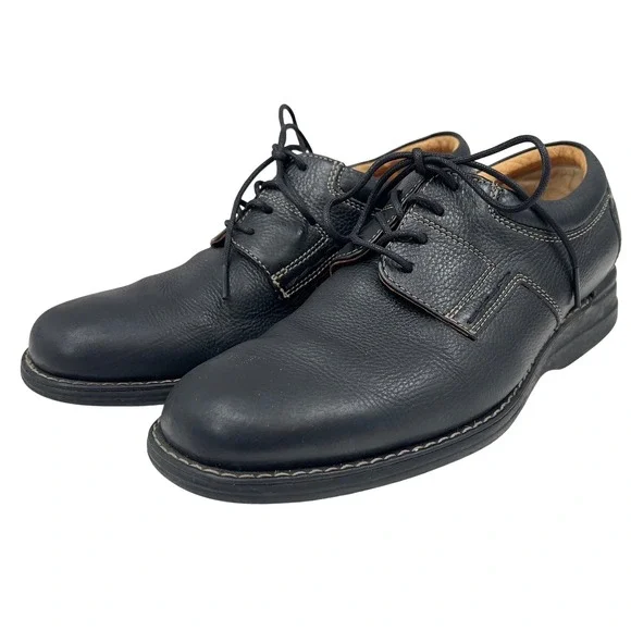 Johnston & Murphy Mens Shuler Bicycle Toe Oxford Black Pebbled Leather Size 8 M