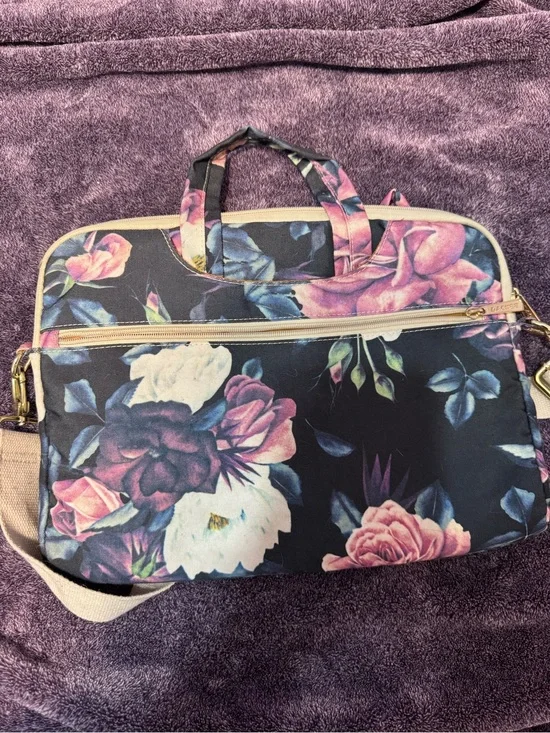 Floral Print Laptop Bag in Navy and Pink