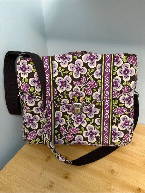 Vera Bradley Quilted Floral Structured Laptop Attache Bag Plum Petal 14x11x4