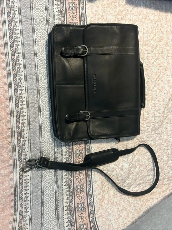 Kenneth Cole Black Leather Laptop Briefcase