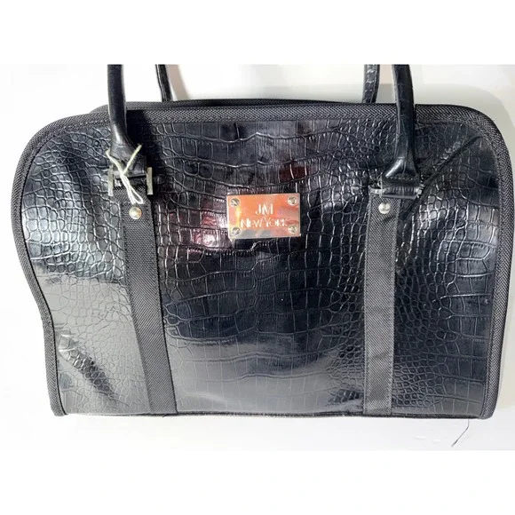 JM New York Black Croc Embossed Laptop Bag Briefcase Professional Travel Tote