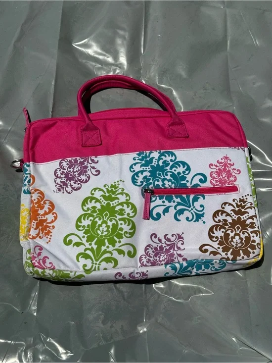 Pink Top-Handle Laptop/Tablet Tote with Multicolor Damask Print *Brand New*