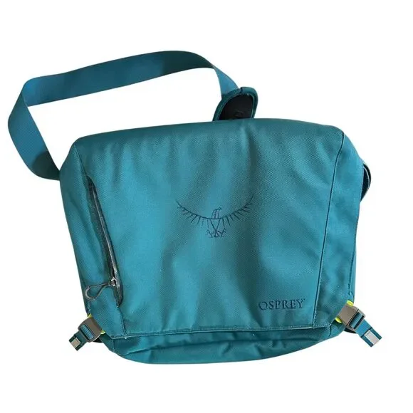 Osprey Teal Canvas Shoulder Laptop Bag Adjustable Strap Fleece Lined‎ Flaw Noted