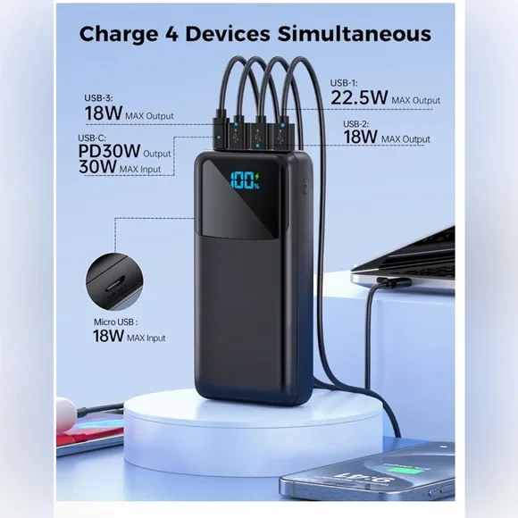 Portable Power Bank with LCD Display - Black