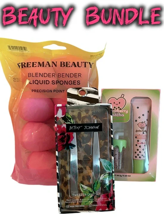 Beauty Bundle - Betsey Johnson + Makeup Sponges + Strawberry Lip Mask and Scrub