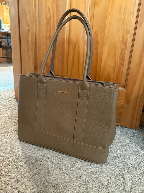 Taupe Leather Laptop Tote