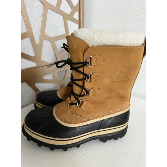 Sorel Caribou Mens Waterproof Winter Snow Boots Buff Tan Black NM1000-281 SZ 10