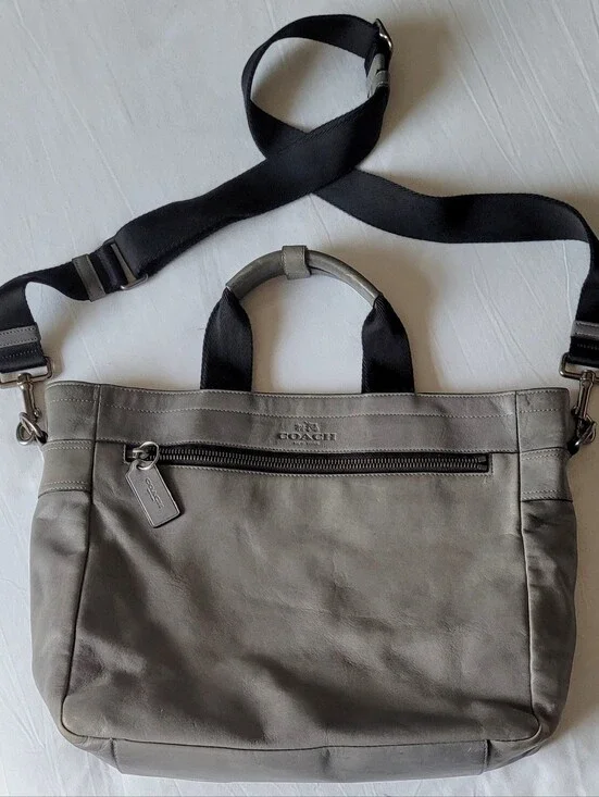 COACH Gray Leather Laptop Messenger Bag. Large Vintage.