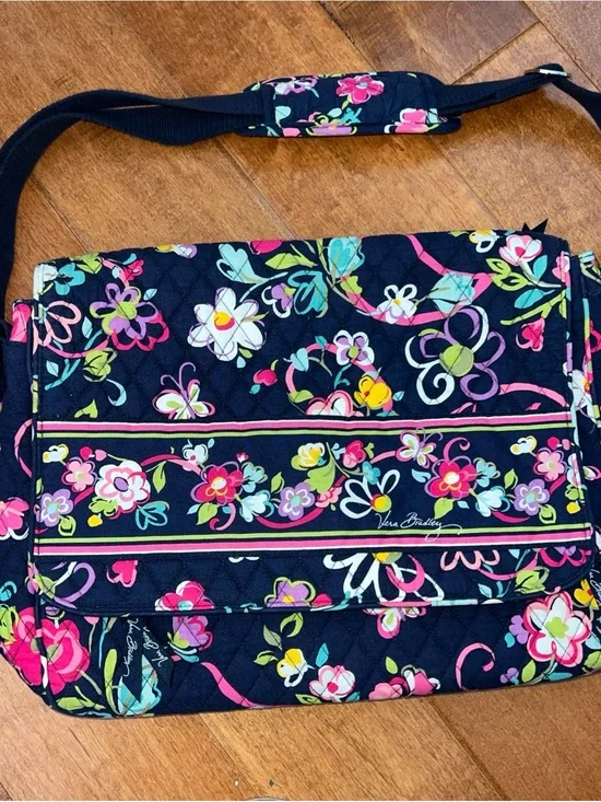 Vera Bradley Navy Floral Quilted Crossbody Bag with Pink & Green Accents