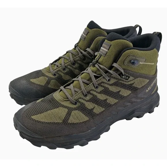 Merrell Speed Eco Hiking Boots Mens Size 12 Green Waterproof Trail Ankle Combat