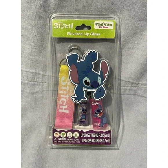 NEW Disney Flavored Stitch Lip Gloss Strap & Keychain Set‎ - Strawberry & Grape