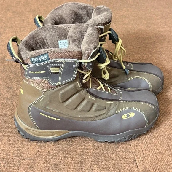 Salomon Waterproof Thinsulate Winter Boots Mens 10 Brown shoes‎ Contagrip 439705