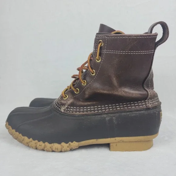 LL Bean Bean Boots Mens Size 8M Brown Leather Rubber Duck Rain Made In Maine