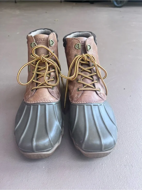 Men’s Sperry Brown Leather and Olive Rubber Duck Boots