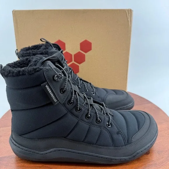 Vivobarefoot Gobi Hiber M Mens Obsidian Black Barefoot Winter Boots 10 US 43 EU