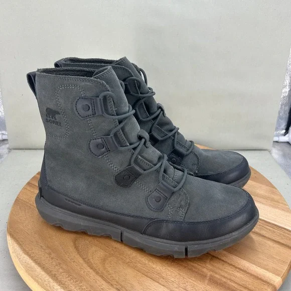 Sorel Explorer Waterproof Boots Mens 12 Grey Suede NM4499-010 Winter Snow Boots