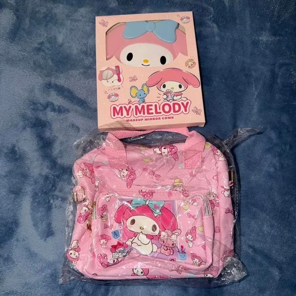 My Melody pink backpack and makeup mirror set