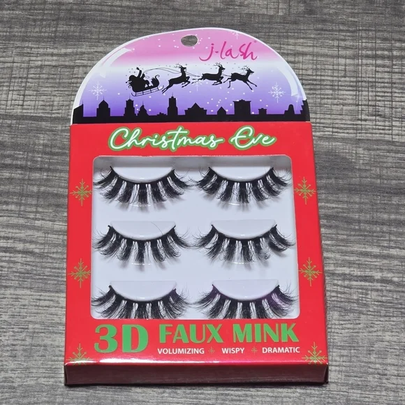 🪷4/$20 Christmas Eve 3D Faux Mink Eye Lashes 3 Pairs In Box