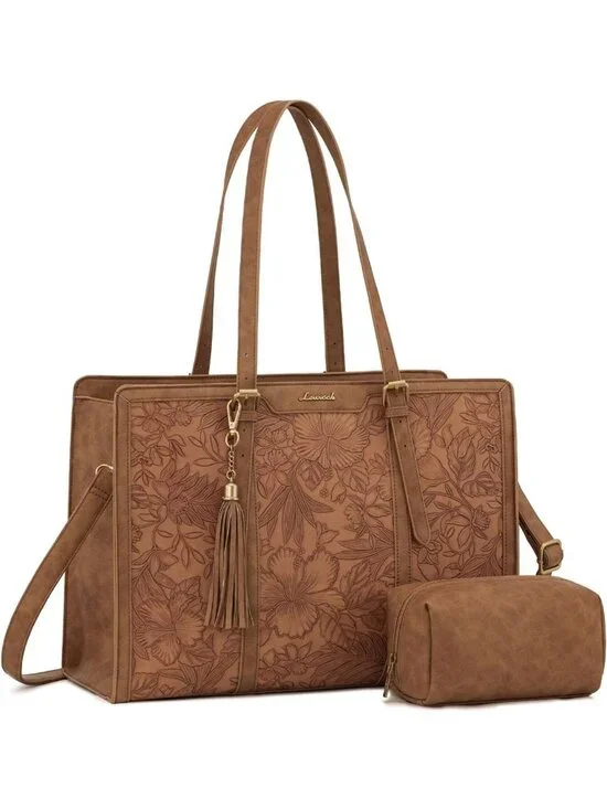 Stylish Vintage Leather Laptop Tote Bag for Women, 15.6