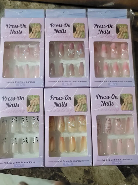 Press-On Nails Set — Pink Ombre & Neutral Designs