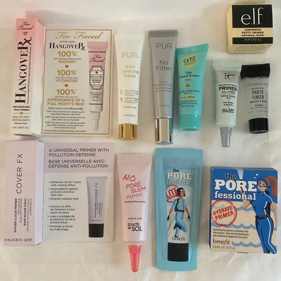TOO FACED ELF BENEFIT TOUCH IN SOL IT COSMETICS Primer 12p Sample Travel Set NWT