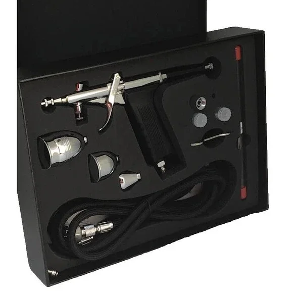 Model Air Brush Kit Set 116B Nozzles Cups 0.3 0.5 0.8 Hose Trigger Gravity NEW