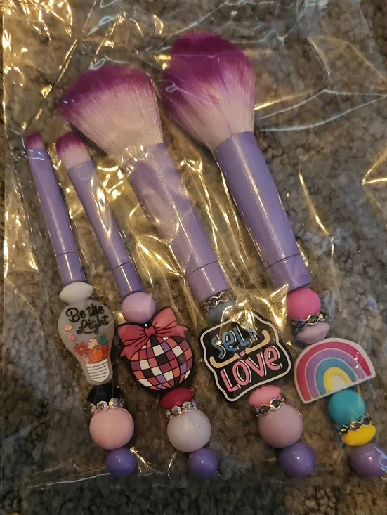 Purple Ombre Makeup Brush Set with Cute Charms