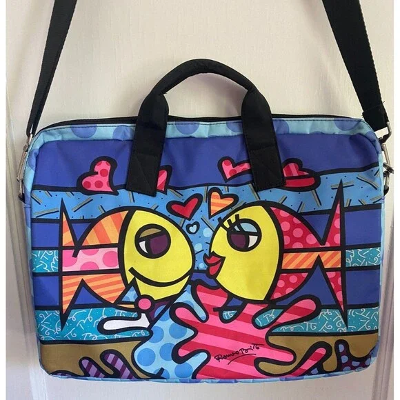 ROMERO BRITTO Laptop Bag DEEPLY IN LOVE FISH GIFTCRAFT RARE Carrying Briefcase