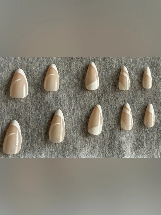 Neutral Beige & White French Tip Press-On Nails