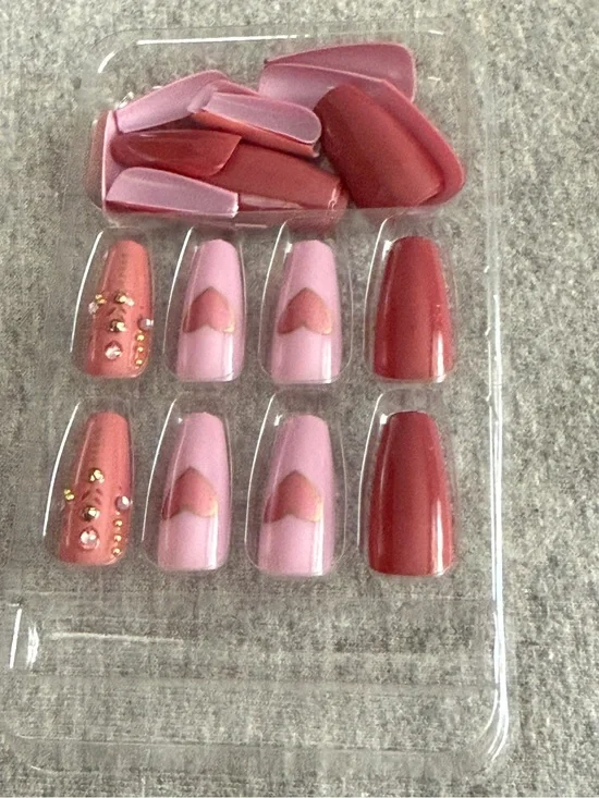 Pink & Coral Press-On Nails Set with Gold Accents