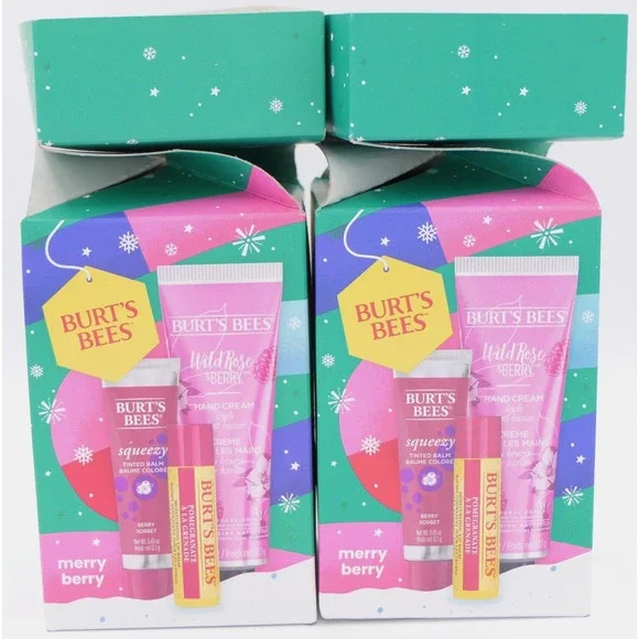 Burt's Bees 2 Merry Berry Gift Sets - Lip Balm, Squeeze Tinted Balm & Hand Cream