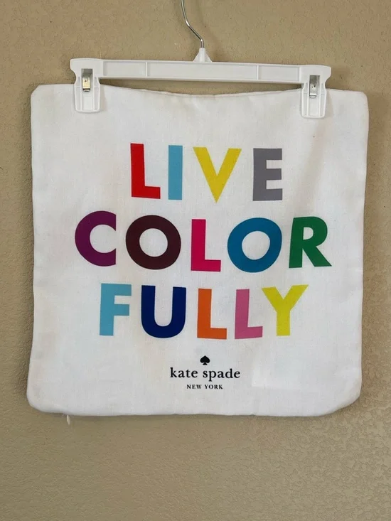 kate spade White Canvas pillow case Multicolor 'LIVE COLOR FULLY' Text 15x15