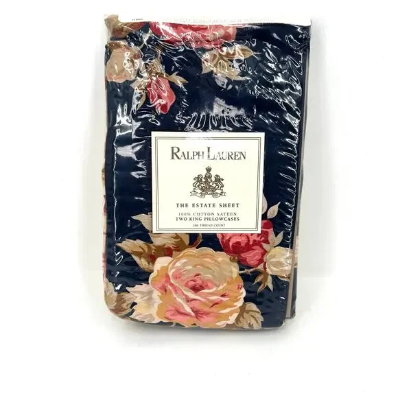 Vintage Ralph Lauren Winslow Navy King Pillow Case (2)