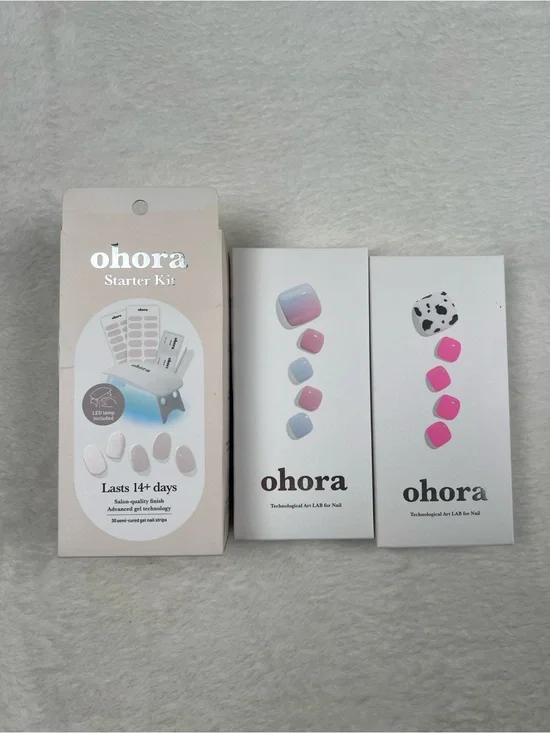 Ohora Semi-Cured Gel Nail Starter Kit + 2 Toe Gel Nail Strip Sets Bundle NIB