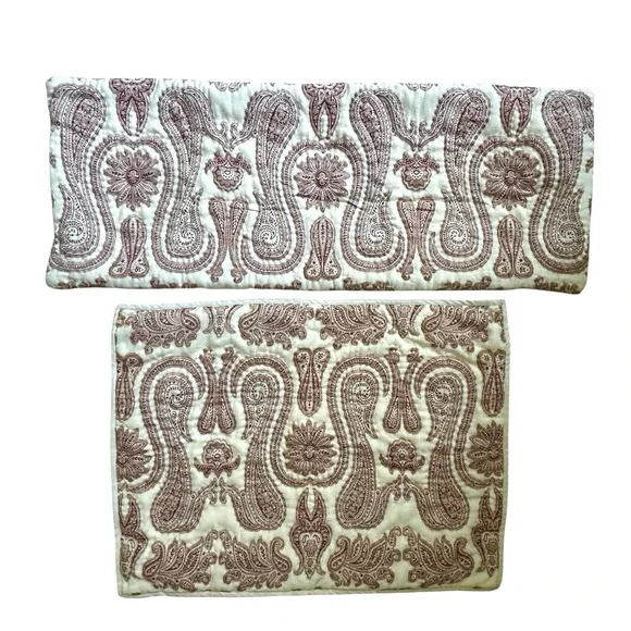 Pottery Barn Pillow Shams Lumbar Wool Blend Jacquard Paisley Set Of 2 Diff Sizes