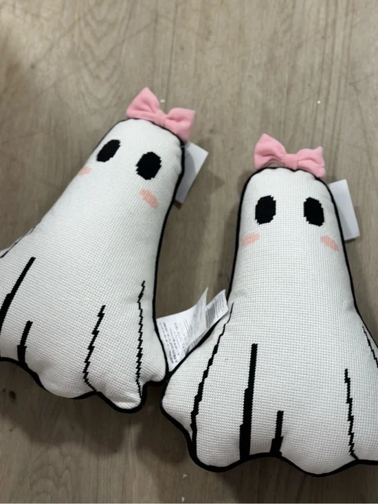 2 Cute Pink-Bow Ghost pillows- White & Black