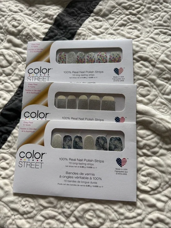Color Street Glitter, Silver, and Blue Marble Nail Polish Strips